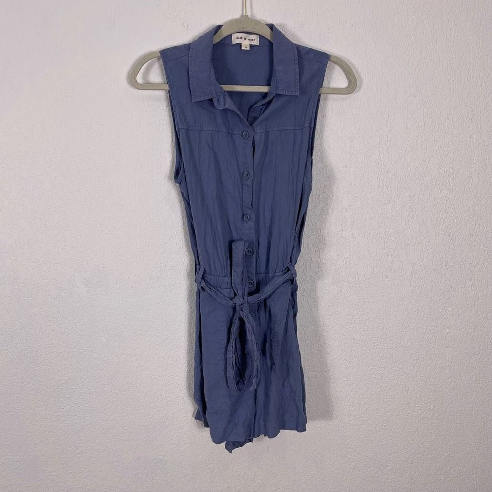 Cloth & Stone Blue Button Front Collared Sleeveless Romper Small